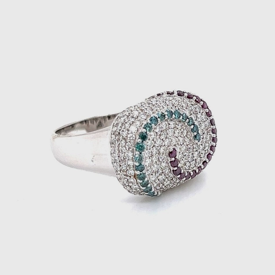 14k White Gold and 2.25cttw Multi Colored Diamond Swirl Cocktail Ring Size 7