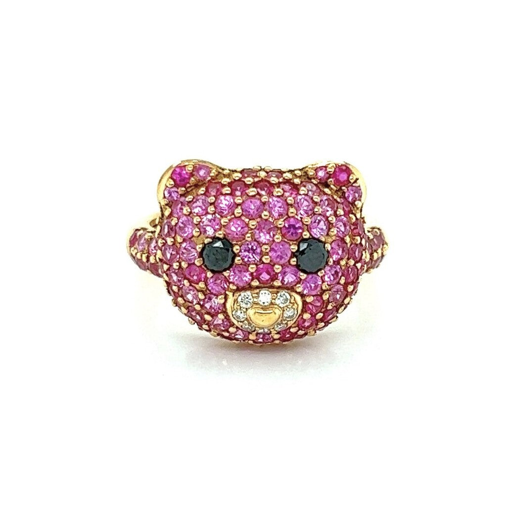 18k Rose Gold Diamond and Pink Sapphire Unique Cat Ring Size 6