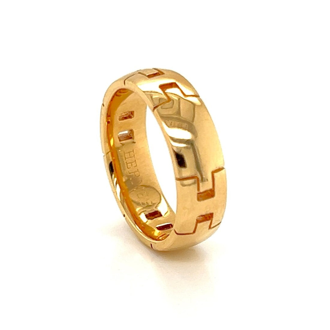 Hermes Hercules H Logo 18k Yellow Gold 5.5mm Wide Band Ring Size 5