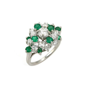 14k White Gold Diamond and Emerald Cluster Ring Size 6