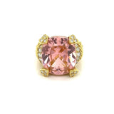 Judith Ripka 18k Yellow Gold Pink Quartz and Diamond Cocktail Ring Size 5