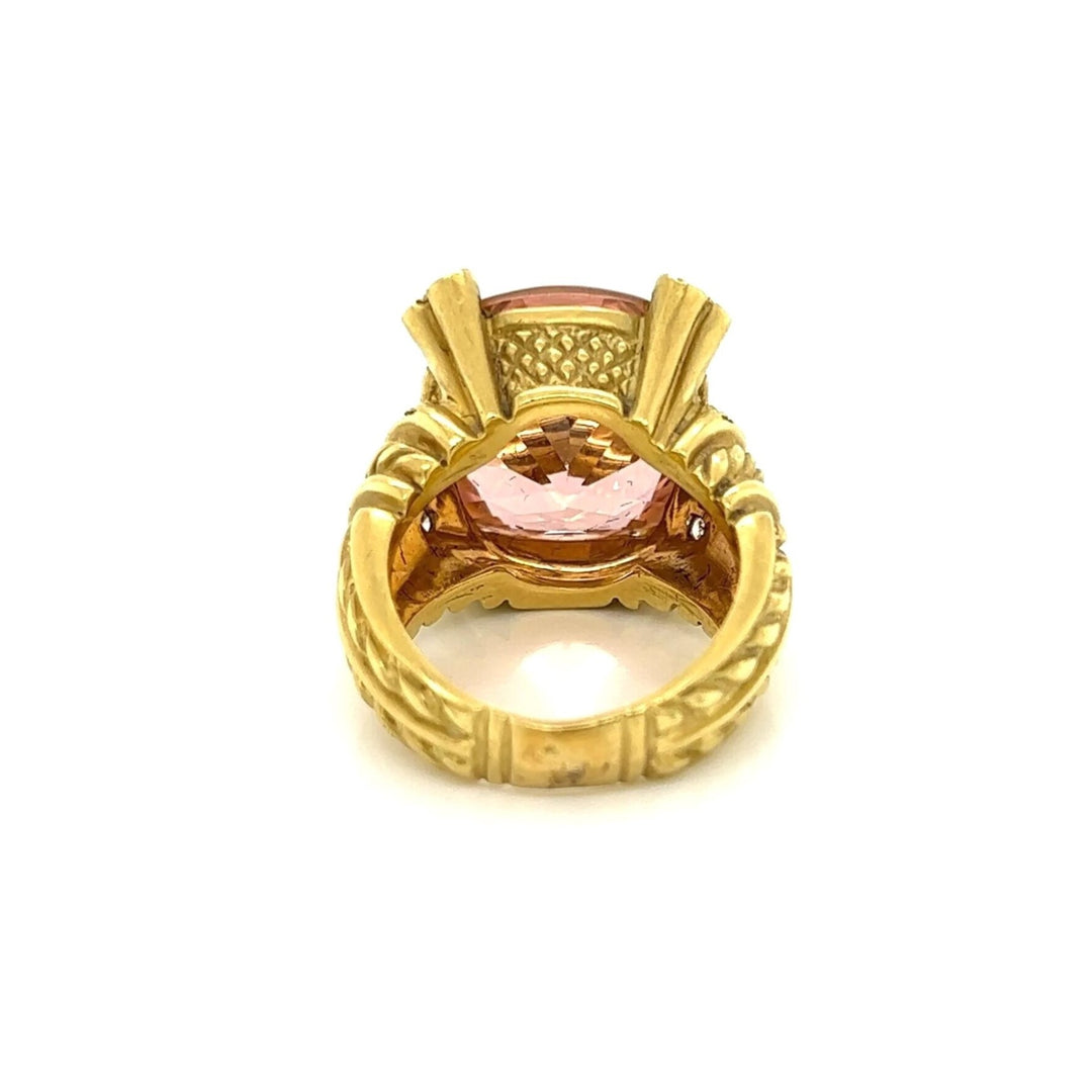 Judith Ripka 18k Yellow Gold Pink Quartz and Diamond Cocktail Ring Size 5