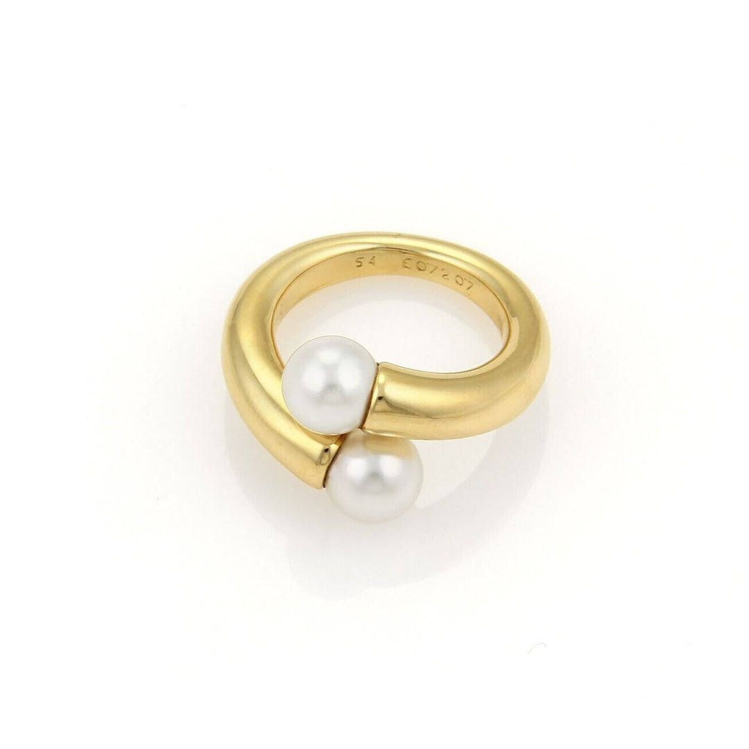 Cartier Toi et Moi Akoya Pearls 18k Yellow Gold Bypass Ring Size 7
