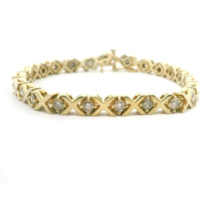 14k Yellow Gold and 2.5cttw Natural Diamond 25.6g Vintage X Link Bracelet 7.25"