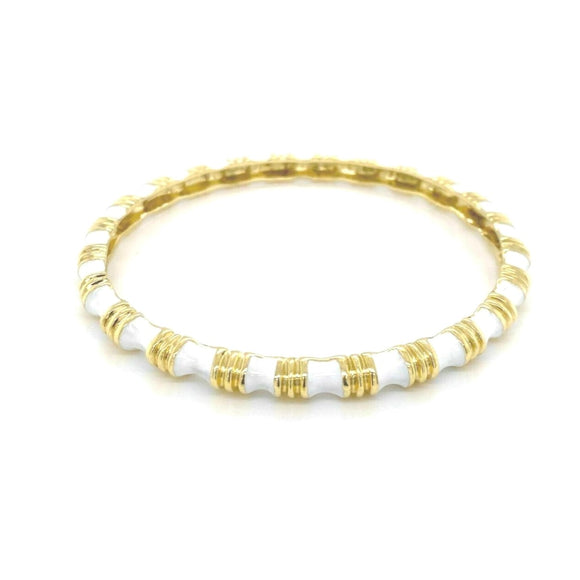 Tiffany & Co. 18k Yellow Gold and White Enamel Bangle Bracelet 7.75