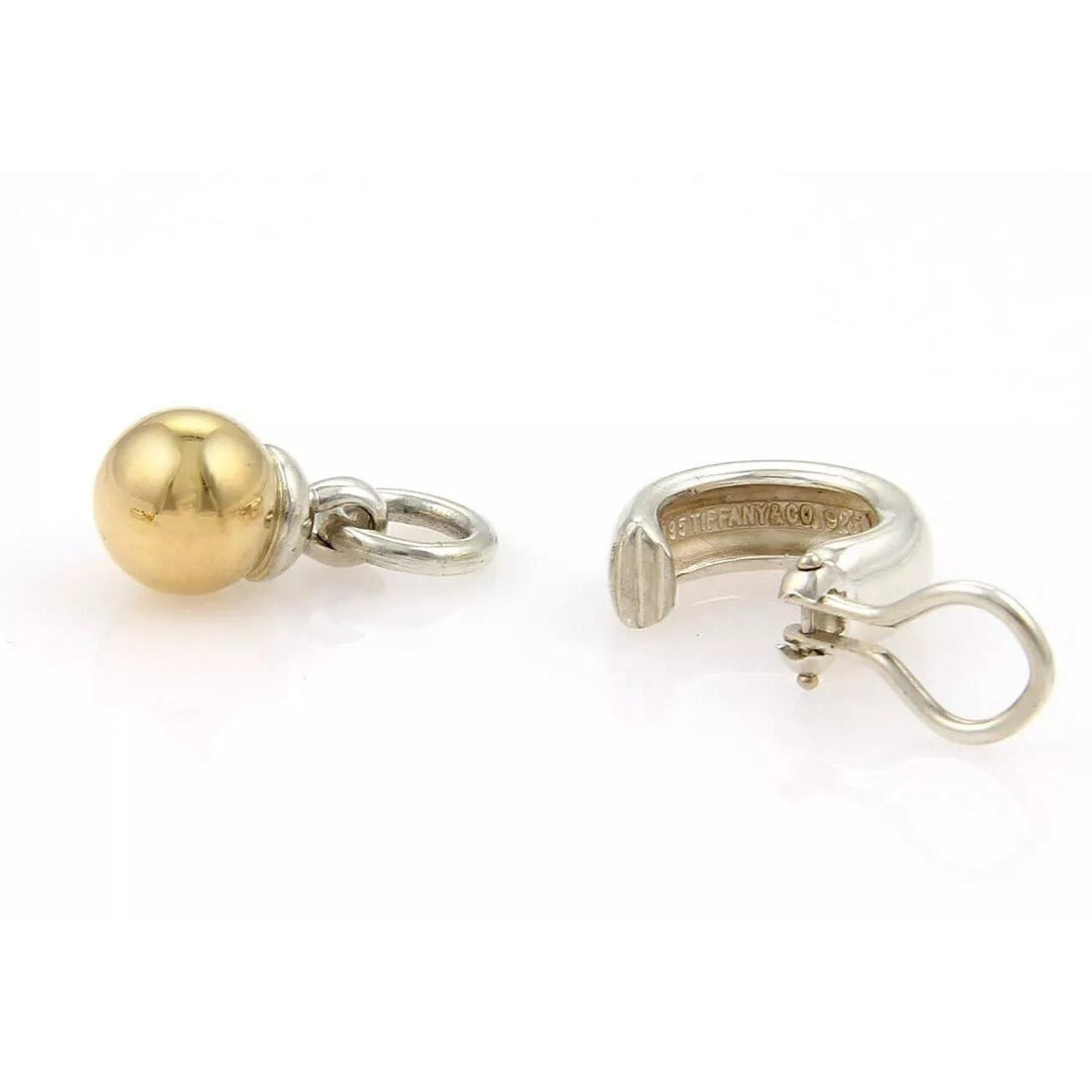 Tiffany & Co. Fascination 18k Gold Sterling Silver Hoop Dangle Ball Clip On Earrings