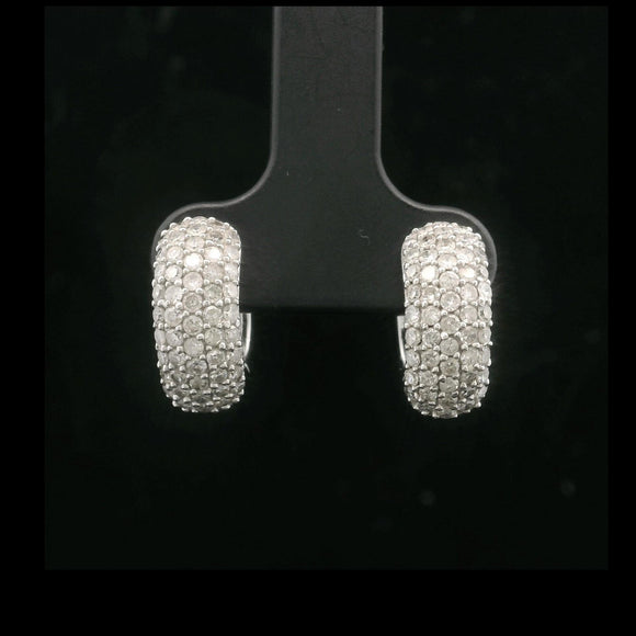 14k White Gold and 1cttw Diamond Solid Small Huggie Earrings