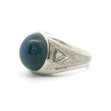 14k White Gold Blue Star Sapphire and Diamond Men's Vintage Ring Size 8.5