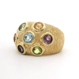 14k Yellow Gold 9.5g Textured Bezel Set Multi Gemstone Ring Size 9.5