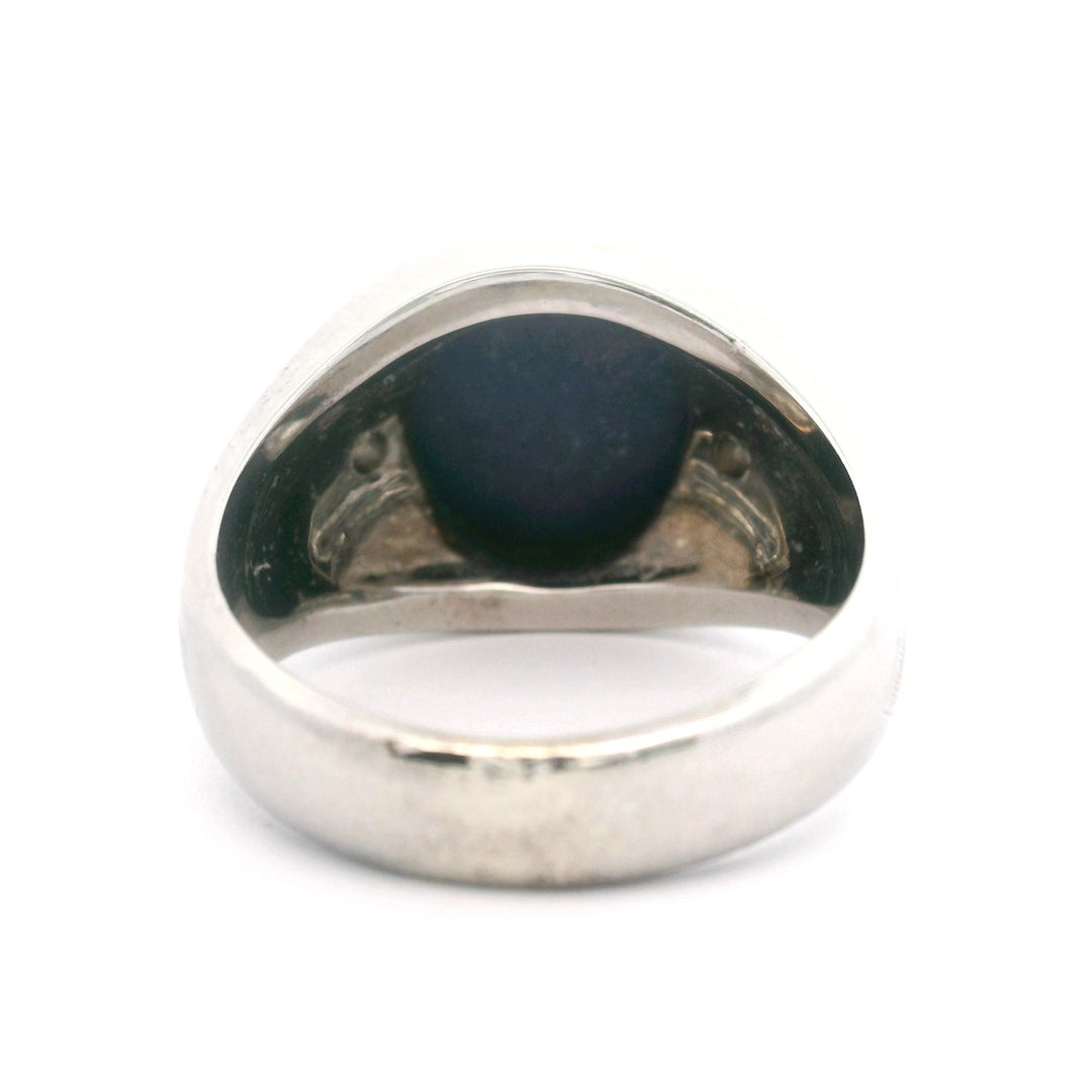 14k White Gold Blue Star Sapphire and Diamond Men's Vintage Ring Size 8.5