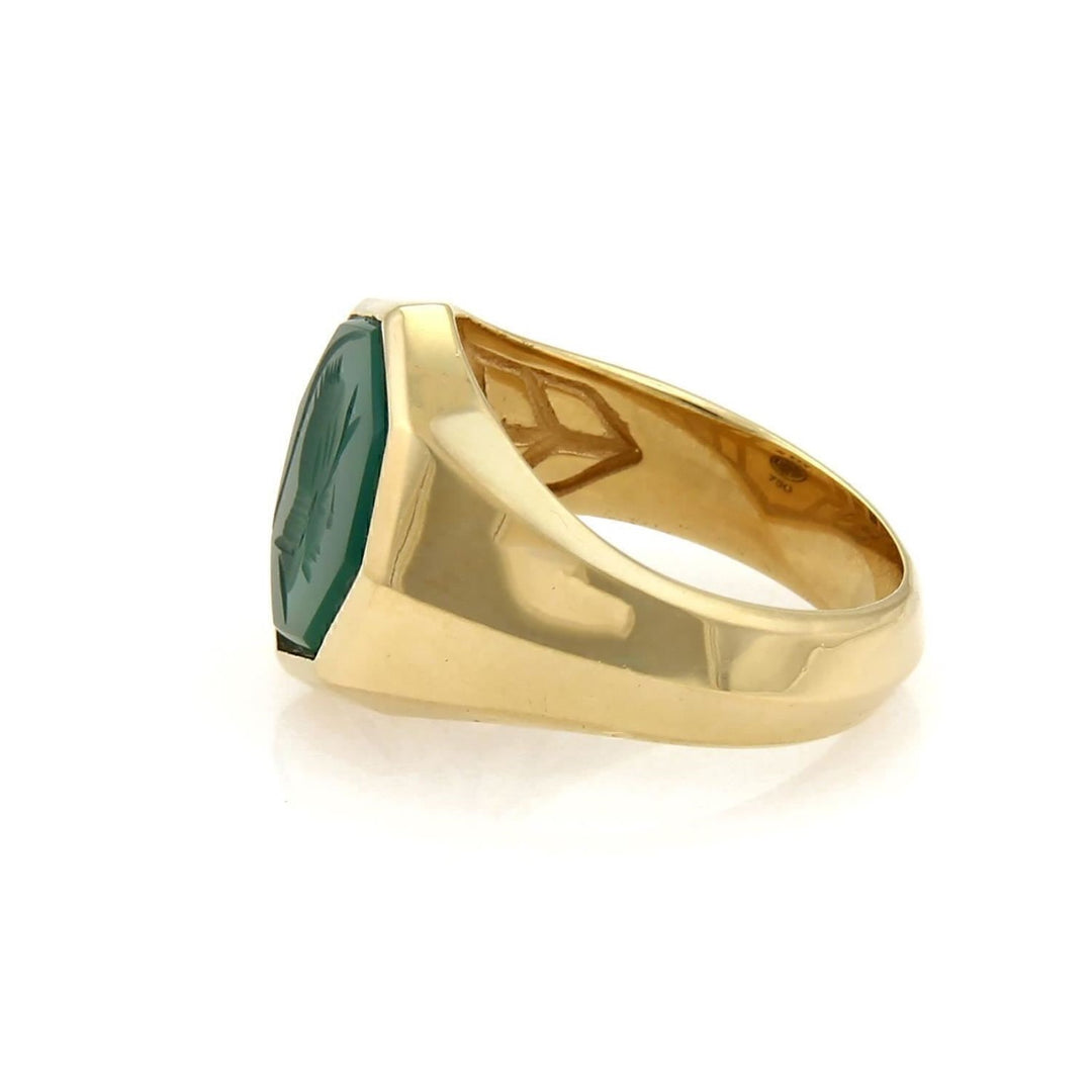 David Yurman 18k Yellow Gold and Green Onyx Intaglio Octagon Ring Size 10