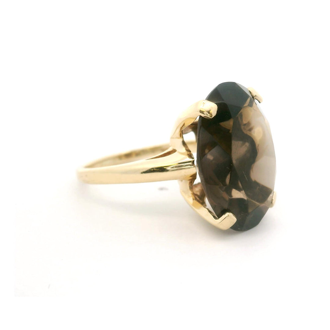 10k Yellow Gold Large Smoky Quartz Cocktail Ring Size 7