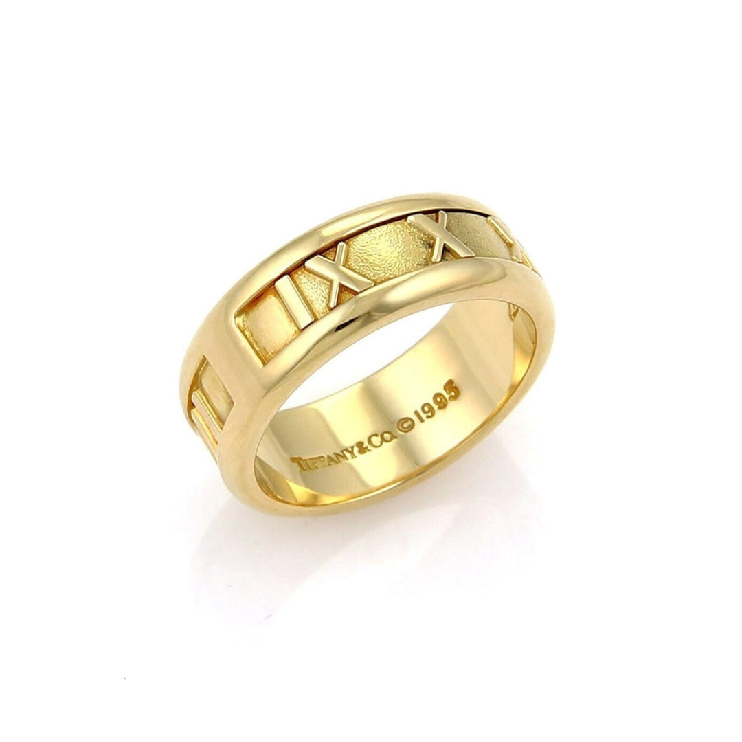 Tiffany & Co. Atlas 18k Yellow Gold Roman Numeral Band Ring Size 5