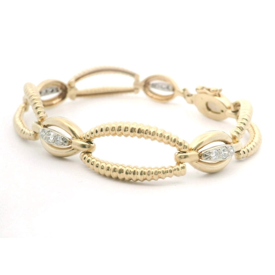 14k Yellow Gold and 0.50ct Diamond Solid Fancy Link Bracelet 6.75"