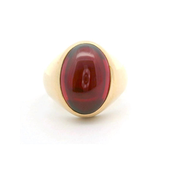 18k Yellow Gold and Cabochon Ruby Vintage Men's Ring Size 12