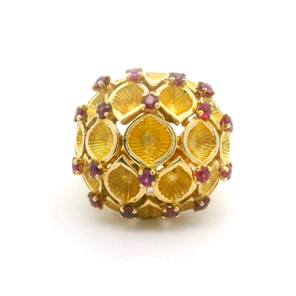 Heny Dankner 18k Yellow Gold and Ruby Heavy Dome Ring Size 5.5