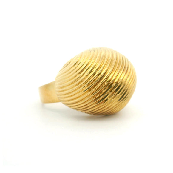 18k Yellow Gold 12.9g Vintage Large Ribbed Bombay Ring Italy Size 7.5