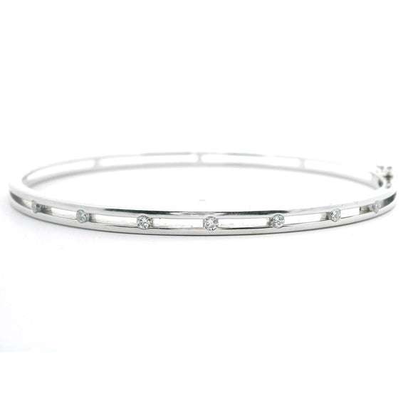 14k White Gold and Diamond Ladies Bangle Bracelet 7