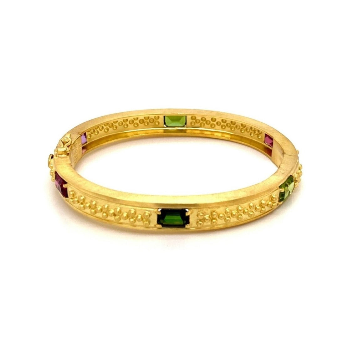 Vahe Naltchayan Vintage 18k Yellow Gold Multi Stone Bead Bangle Bracelet 6.25"