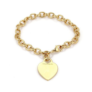 Tiffany & Co. 18k Yellow Gold Heart Tag Charm Link Bracelet 7.5"