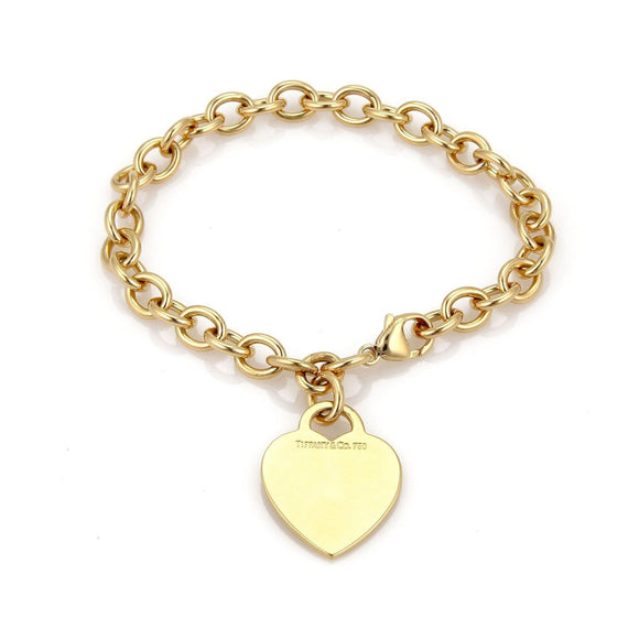 Tiffany & Co. 18k Yellow Gold Heart Tag Charm Link Bracelet 7.5