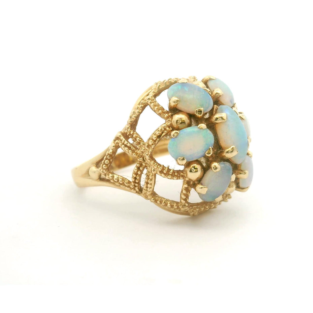 14k Yellow Gold and Opal Large Cocktail Ring Size 7.5