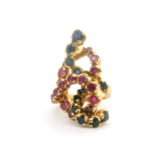 Ilias Lalounis 18k Yellow Gold Ruby and Sapphire Vintage Unique Ring Size 6