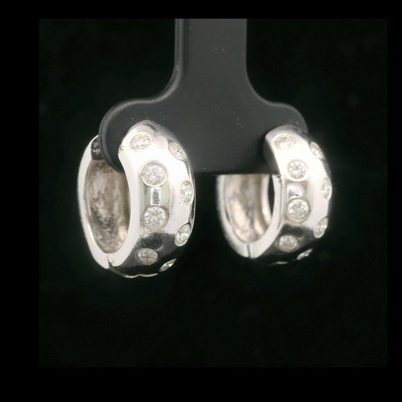 14k White Gold and Bezel Set Diamond Solid Small Huggie Earrings