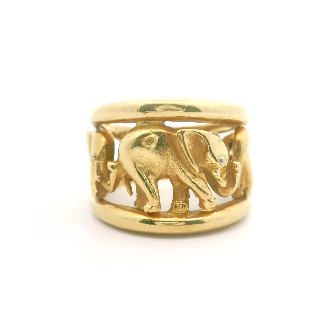 18k Yellow Gold 10.8g Solid Heavy Graduated Wide Elephant Band Ring Italy Size 7