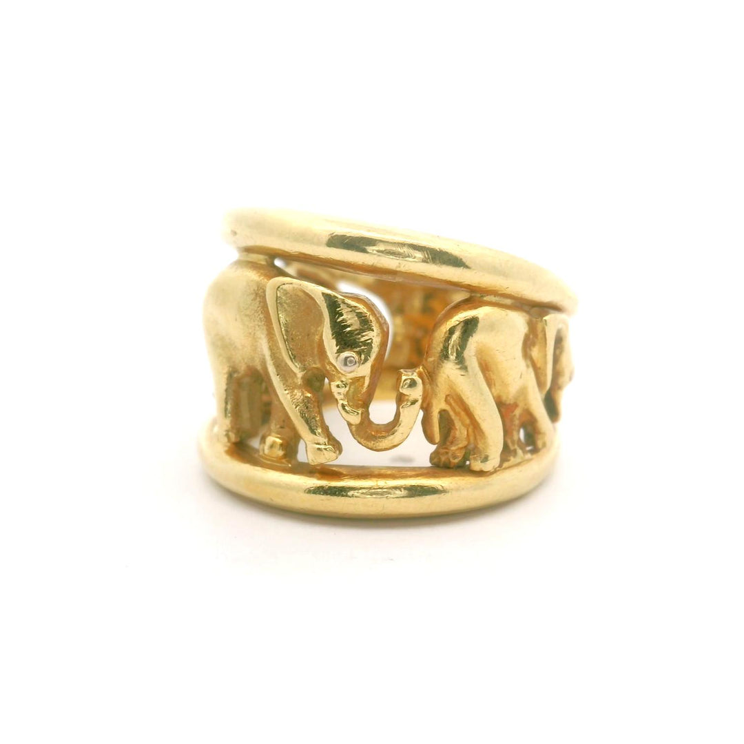 18k Yellow Gold 10.8g Solid Heavy Graduated Wide Elephant Band Ring Italy Size 7