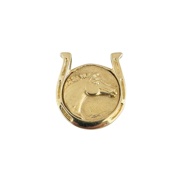 14k Yellow Gold 8.3g Solid Vintage Horse Horseshoe Slide Pendant