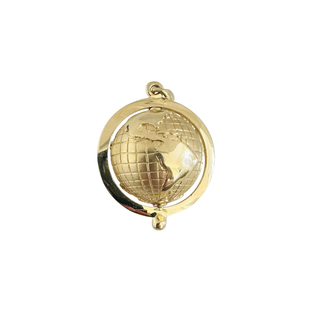 14k Yellow Gold 16.2g Large Spinning 3D Globe Pendant 1.5"