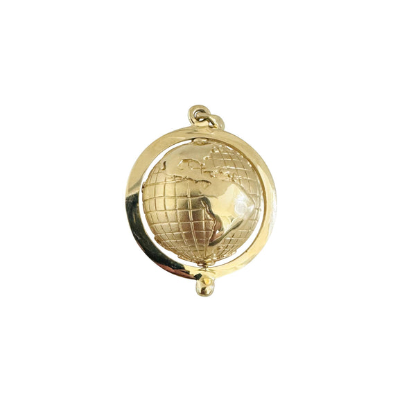 14k Yellow Gold 16.2g Large Spinning 3D Globe Pendant 1.5