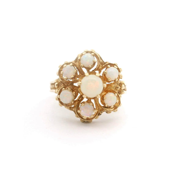 14k Yellow Gold and Opal Vintage Floral Ring Size 7