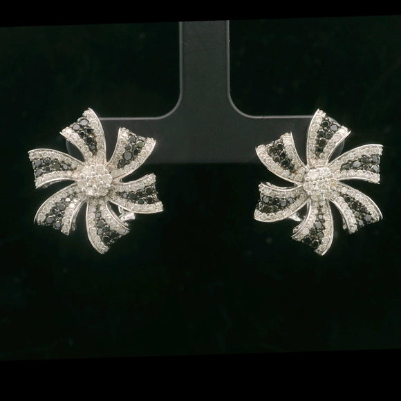 14k White Gold and 1.5cttw White and Black Diamond Floral Earrings