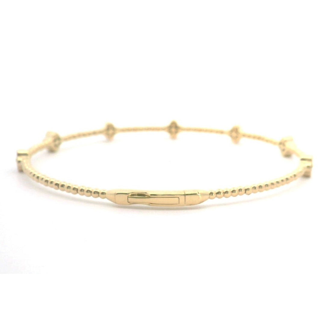 Brand New 14k Yellow Gold and Diamond Clover Station Flex Bangle Bracelet 7"