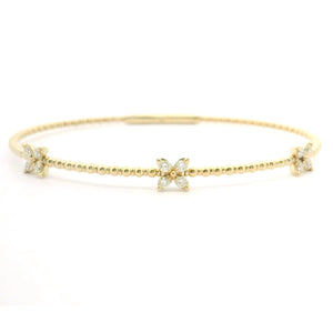 Brand New 14k Yellow Gold and Diamond Butterfly Flex Bangle Bracelet 7"