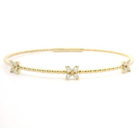 Brand New 14k Yellow Gold and Diamond Butterfly Flex Bangle Bracelet 7