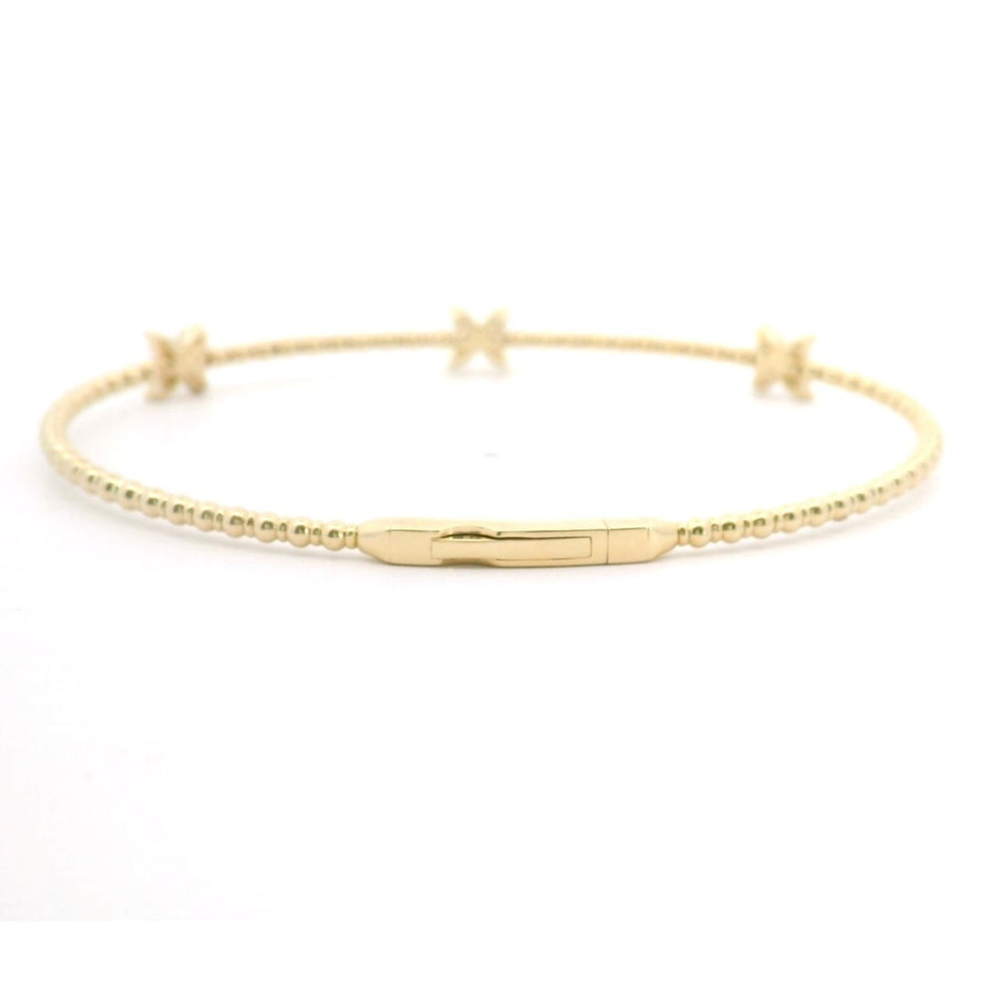 Brand New 14k Yellow Gold and Diamond Butterfly Flex Bangle Bracelet 7"