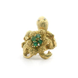 18k Yellow Gold and Emerald 12.8g Solid Heavy Vintage Turtle Ring Size 3.5