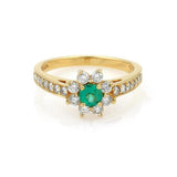 Tiffany & Co. Diamond Emerald and 18k Yellow Gold Floral Ring Size 4.5