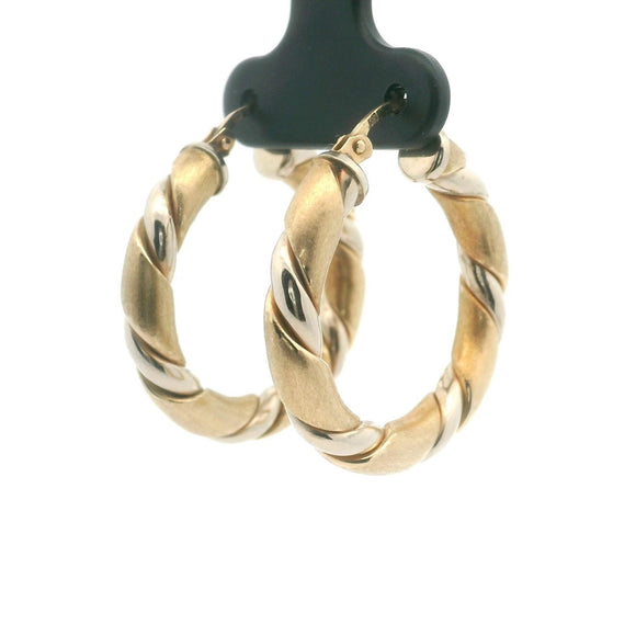 14k Yellow and White Gold 6.8g Two Tone Twisted Hoop Earrings Italy