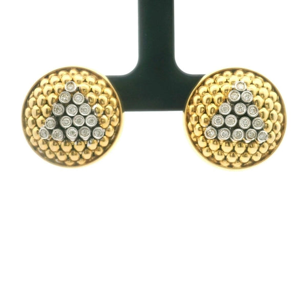 Mouawad 18k Yellow Gold and Bezel Set Diamonds 15.4g Button Stud Earrings