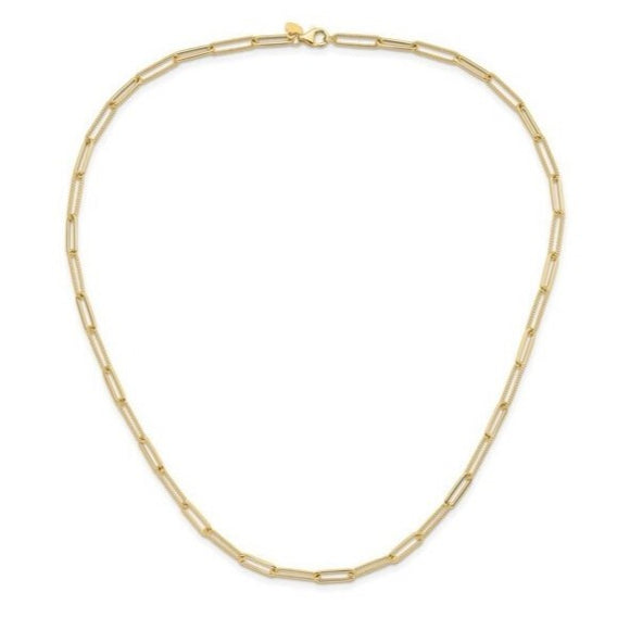 Brand New 14k Yellow Gold Polished and Textured Paperclip Link Necklace 18
