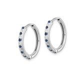Brand New 14k White Gold Diamond and Sapphire Hinged Hoop Earrings