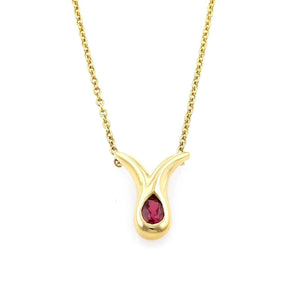 Tiffany & Co. 18k Yellow Gold and Pear Cut Ruby Pendant Necklace 16"