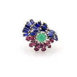 14k White Gold Sapphire Ruby and Emerald Vintage Cocktail Ring Size 6.5