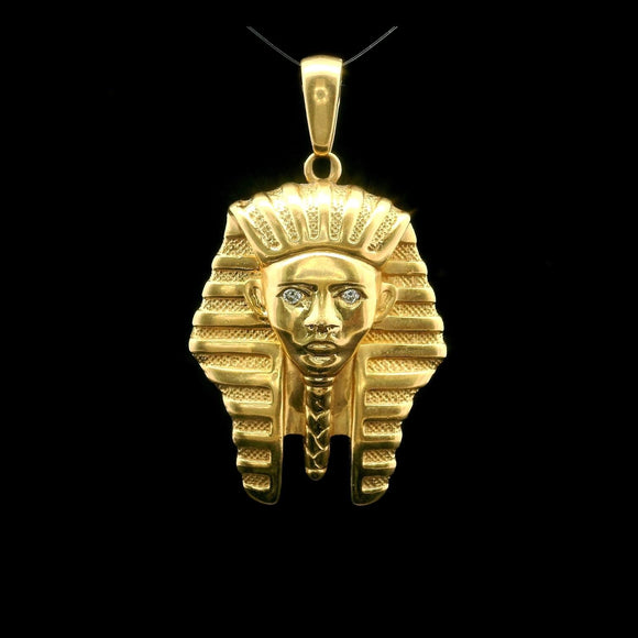 18k Yellow Gold and Diamond 9.6g King Tut Egyptian Pendant 1.8