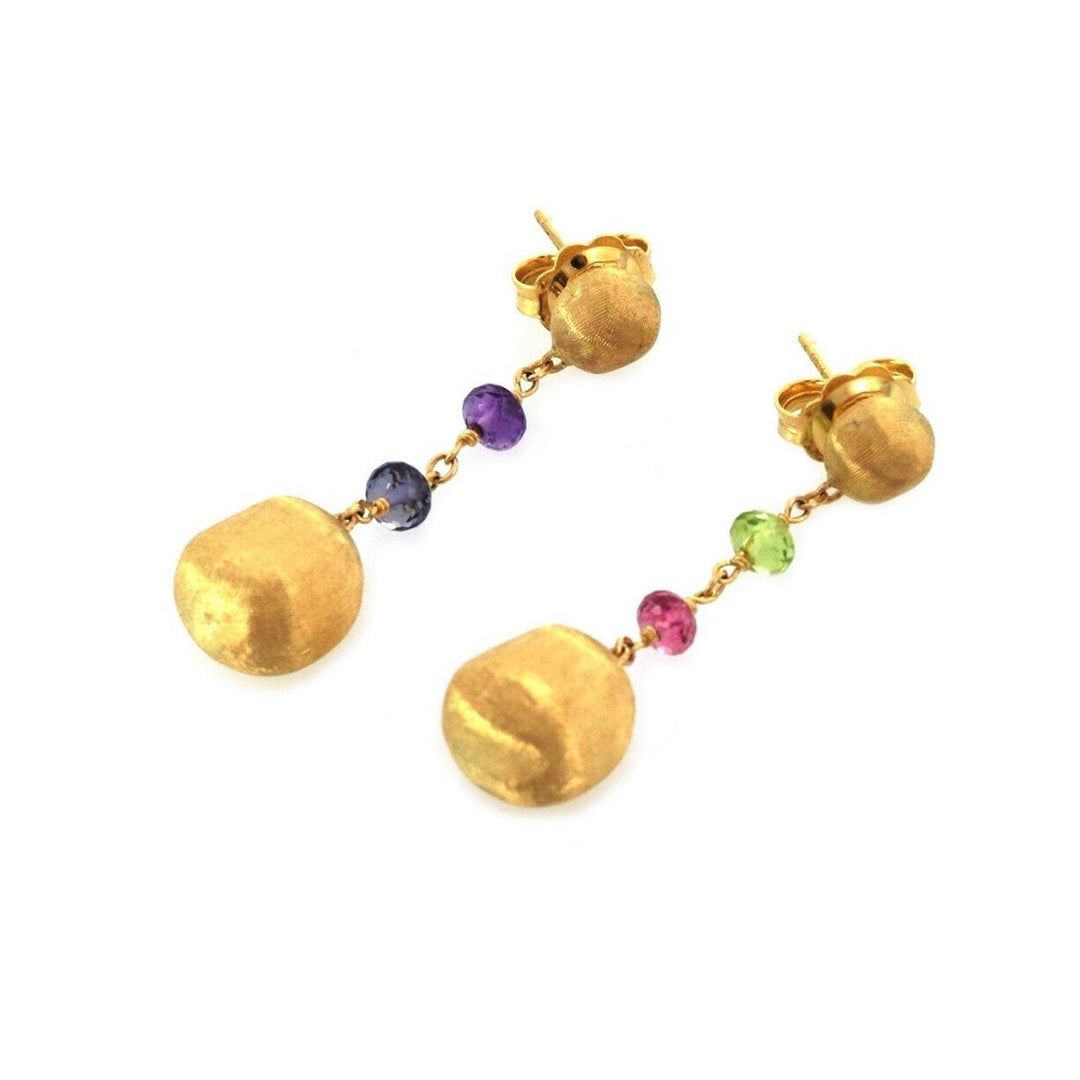 Marco Bicego Africa 18k Yellow Gold & Gemstone Bead Dangle Earrings Italy 1.4"