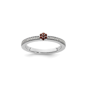 Brand New 14k White Gold Stackable Expressions Garnet and Diamond Ring Size 7
